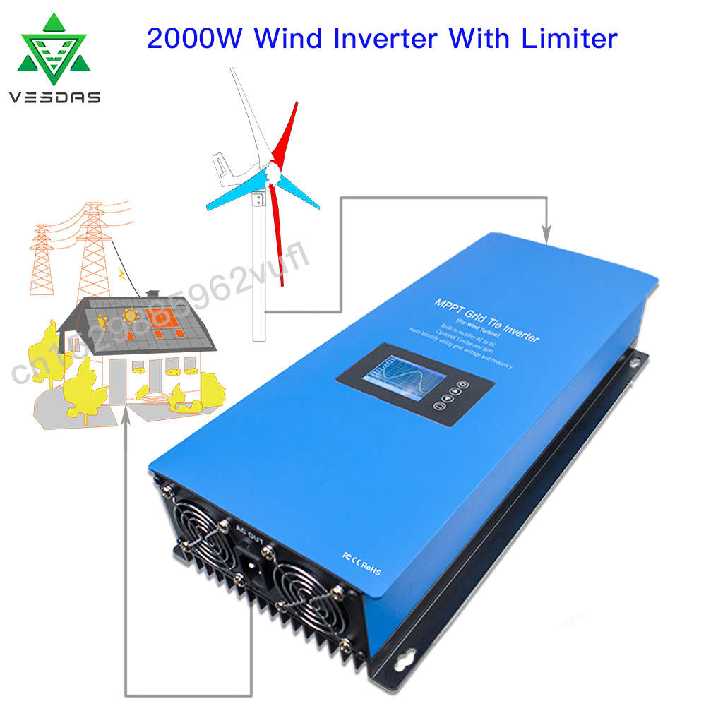 Grid Tie Inverter Limiter 2000W - 1000W 2000W rüzgar MPPT güç şebeke